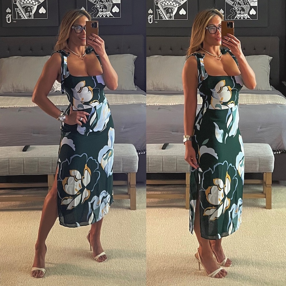 REFORMATION BESSE FLORAL MIDI DRESS WITH SLIT